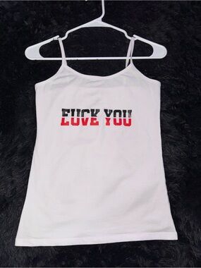 White Graphic Camisole Spaghetti Strap Tank Top